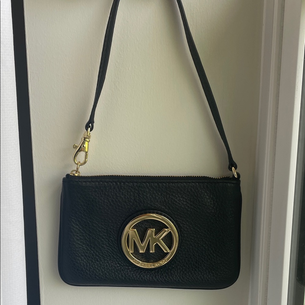 Michael Kors Black Wristlet with Gold Logo